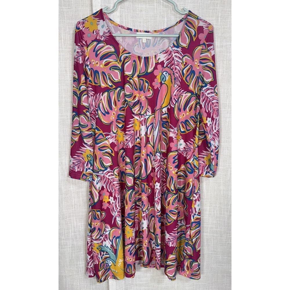 Simply Southern Women's S Small Knit Tunic Colorful Parrots Relaxed Lagenlook